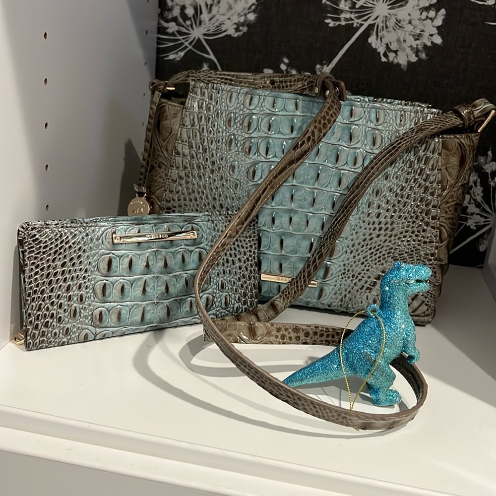 Brahmin Turquoise/Brown Purse and Wallet. Barely used and in great condition!